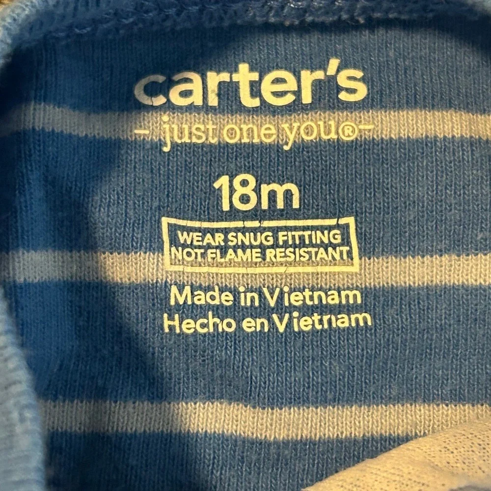 Carters Just One You Blue White Striped Shark Footed Sleeper Pajamas 18M 1505